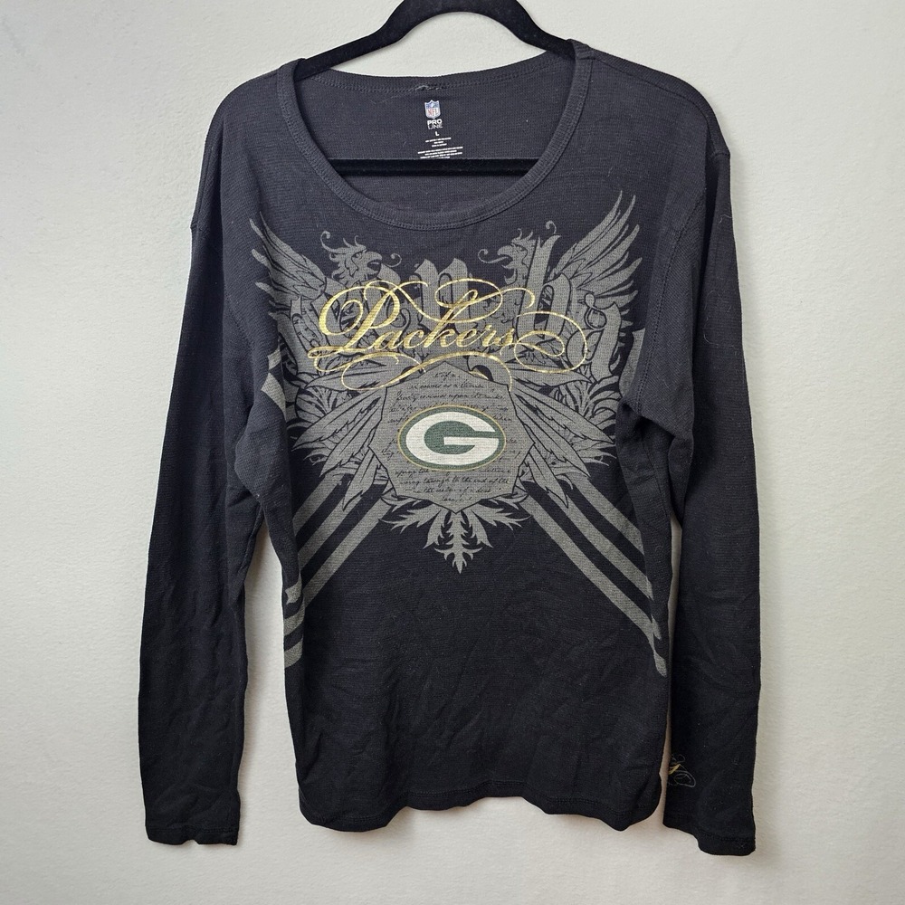 NFL Pro Line Top Woman's Size Large Black Yellow Green Bay Packers Long Sleeve T